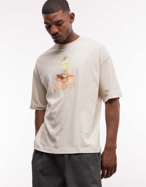 ASOS DESIGN – T-shirt i oversize med cocktailtryck av linnemix - view 1