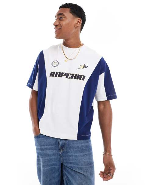ASOS DESIGN – T-shirt i oversize-modell med sydda paneler och sporttryck - view 1