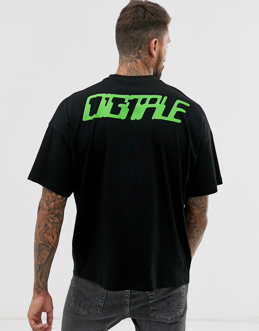 ASOS DESIGN – T-shirt i oversize-modell med texttryck i neon-Svart