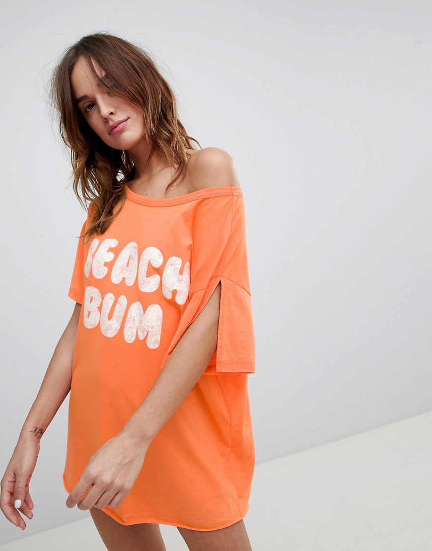 ASOS DESIGN – T-shirt i oversize-modell med texttrycket Beach Bum-Orange