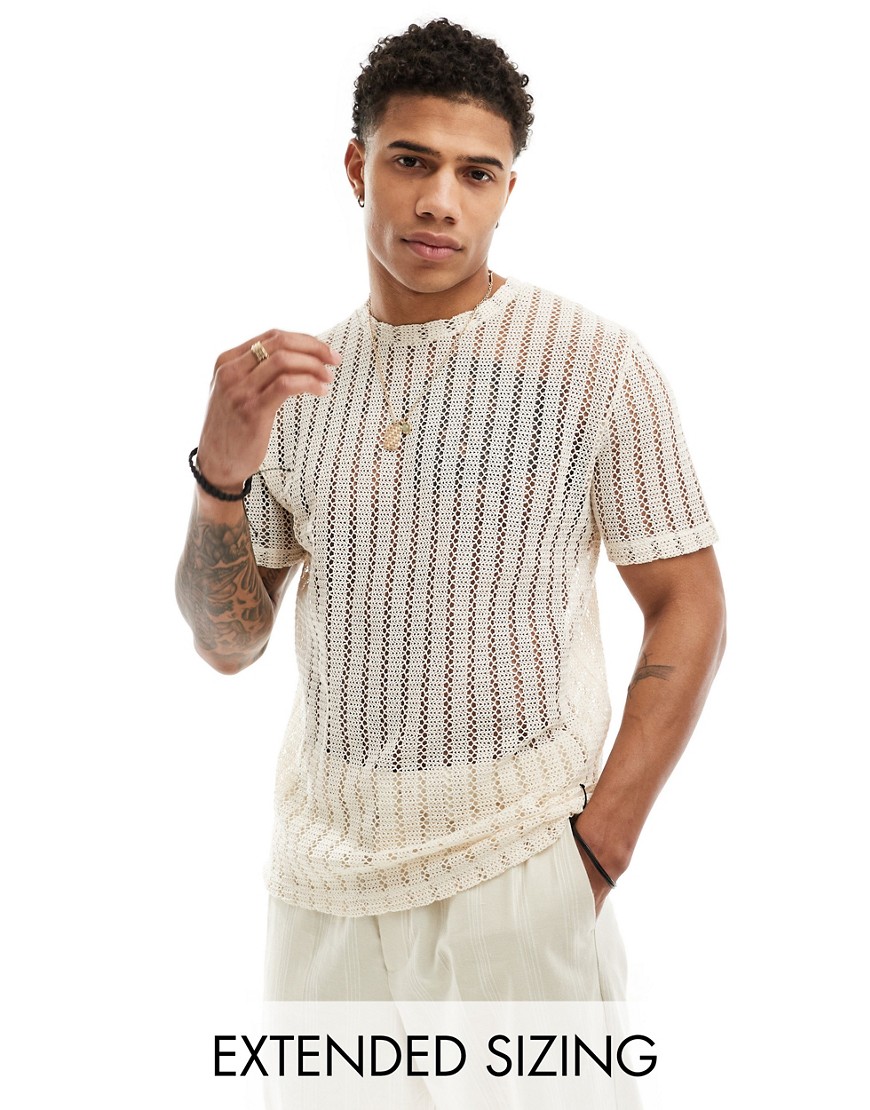 ASOS DESIGN t-shirt in beige crochet-Neutral
