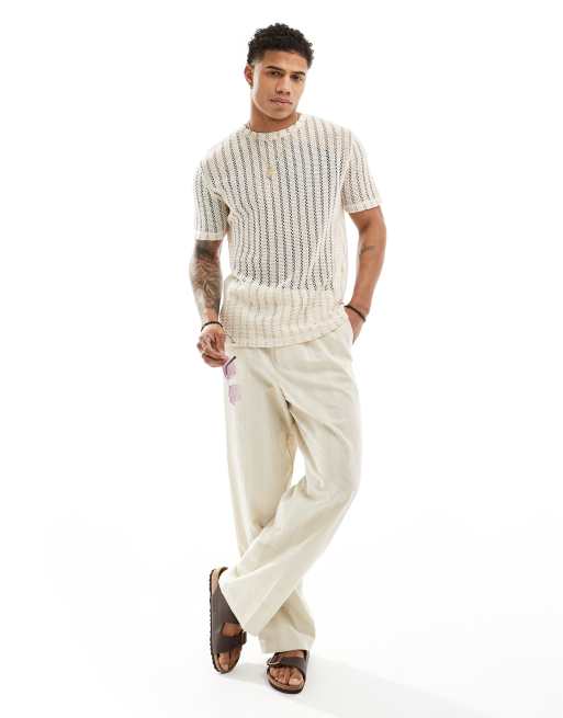 ASOS DESIGN t-shirt in beige crochet | ASOS