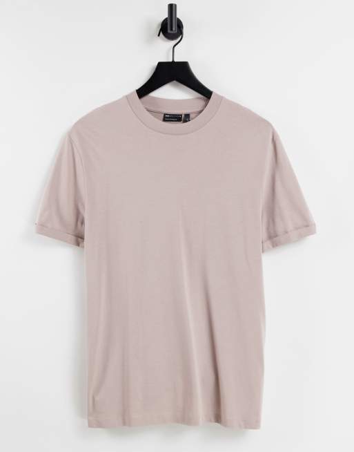 ASOS DESIGN – T-Shirt in Beige mit Rollärmeln - BEIGE