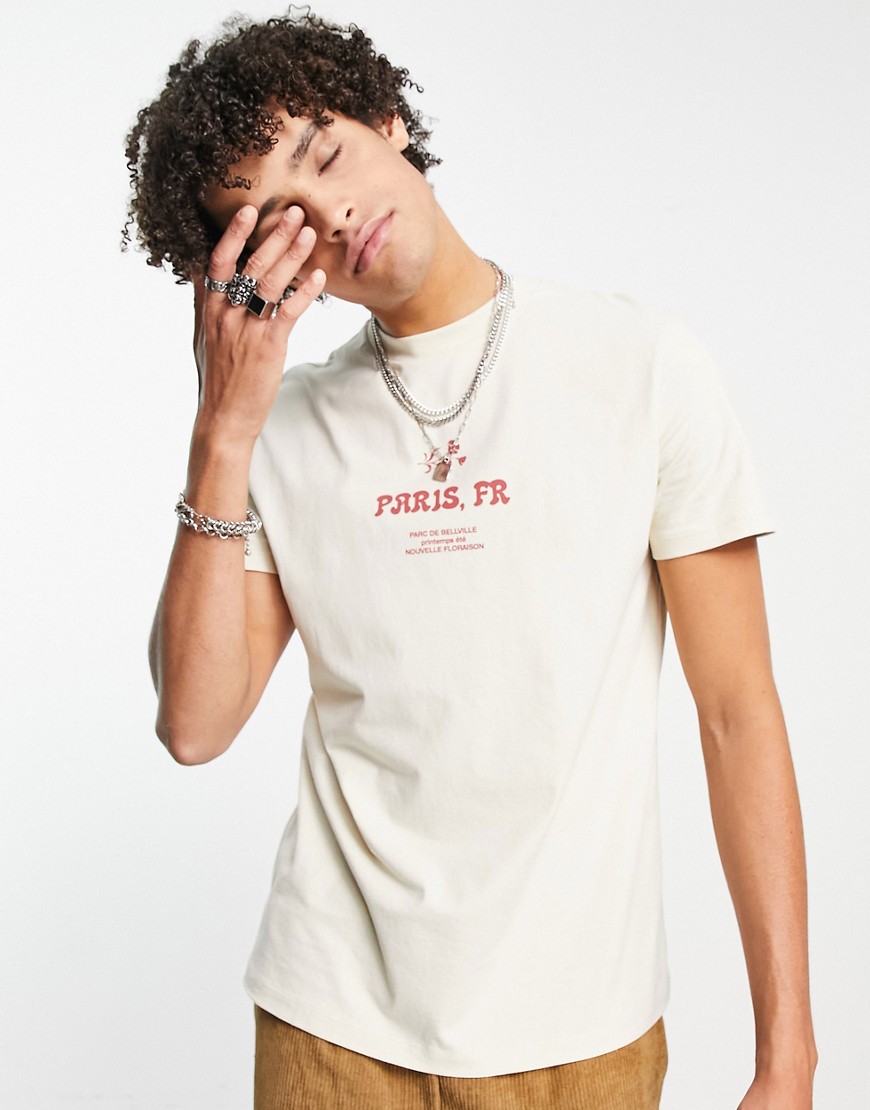 ASOS DESIGN t-shirt in beige with front city print-Neutral