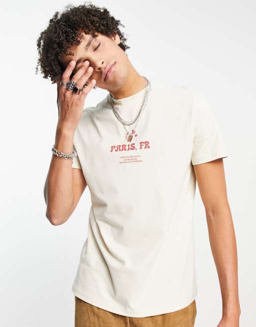 ASOS DESIGN T shirt in beige with front city print