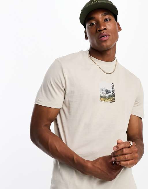 Printed Crew neck T-shirt, Beige