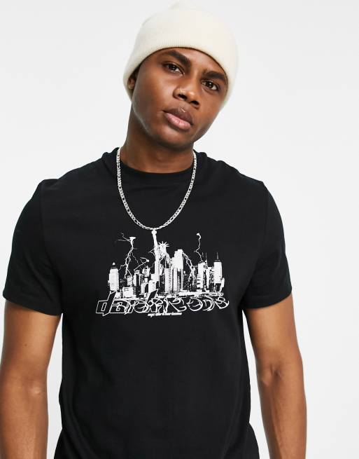 ASOS DESIGN t-shirt in black cotton with skyline print - BLACK | ASOS