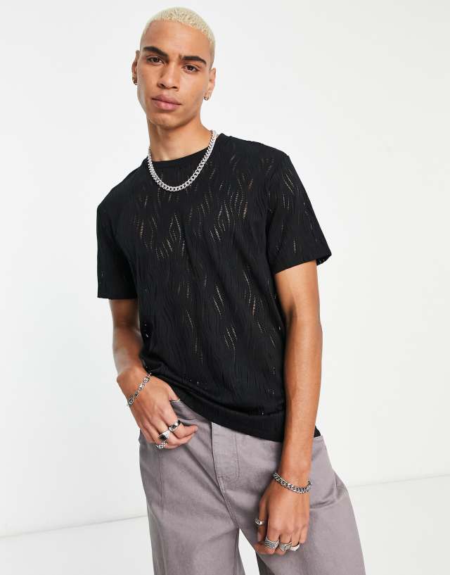 ASOS DESIGN t-shirt in black lace texture