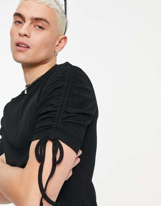 ASOS DESIGN t-shirt in black texture with ruching details | ASOS