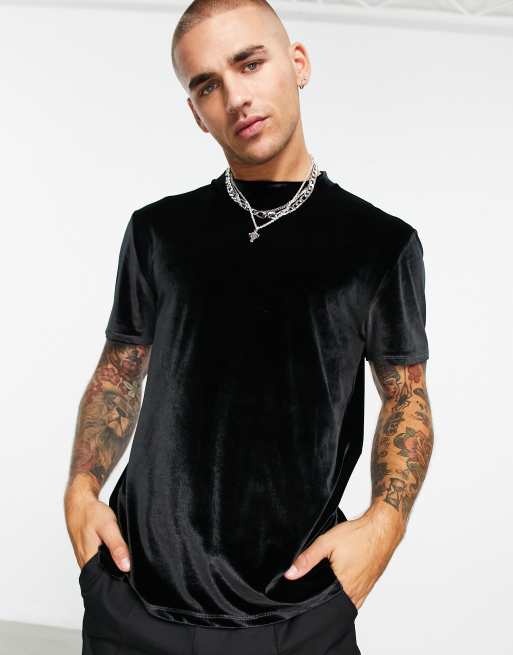 ASOS DESIGN t-shirt in black velour | ASOS