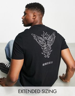 ASOS DESIGN t-shirt in black with angel line drawing back print