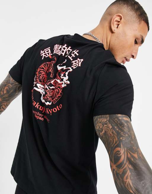 ASOS Design Relaxed T-Shirt in Black with Heart Tattoo Front & Back Print