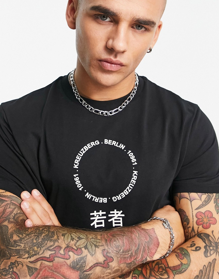ASOS DESIGN T-shirt in black with circle city text print