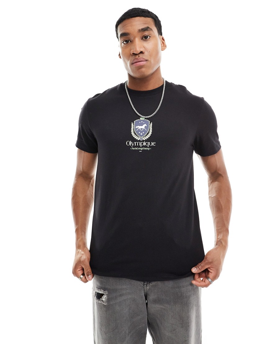 ASOS DESIGN t-shirt in black with crest chest print