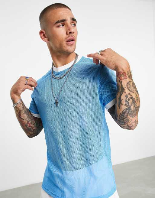 ASOS DESIGN - T-shirt in blauw mesh