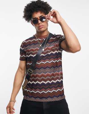 ASOS DESIGN t-shirt in brown and navy texture | ASOS