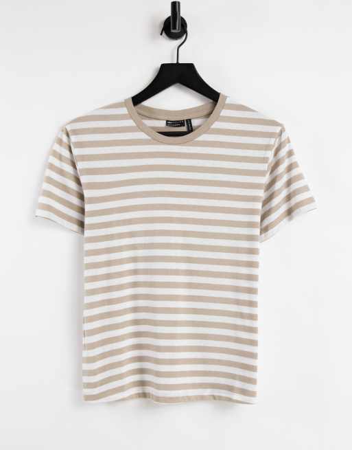 ASOS DESIGN oversized stripe t-shirt in brown & white with los Angeles city  print