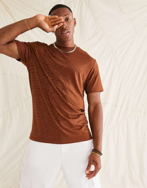 Asos Design T Shirt In Brown Texture Asos