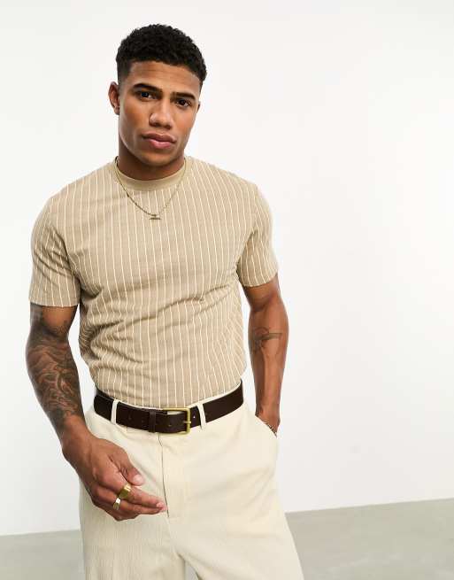 ASOS DESIGN t-shirt in brown textured stripe