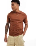 [ASOS DESIGN] ASOS DESIGN t-shirt in brown with stripe XS BROWN