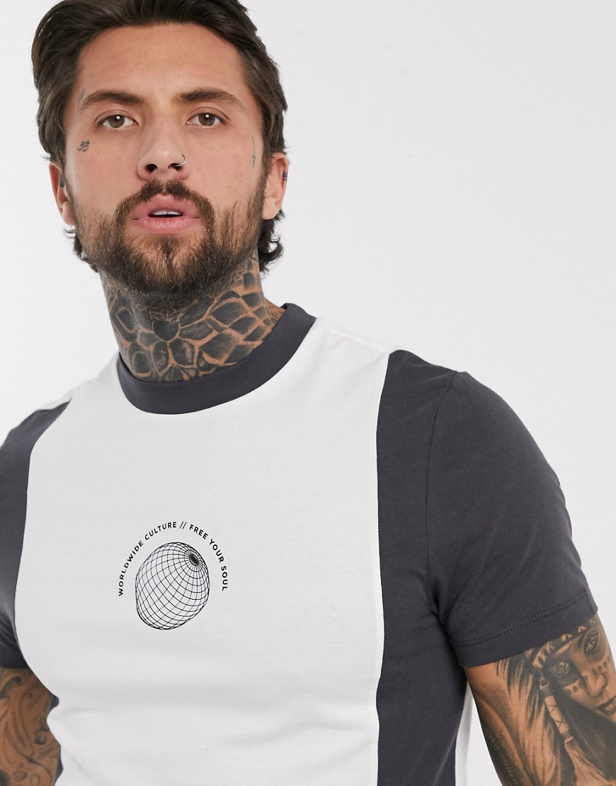 ASOS DESIGN - T-shirt in cotone organico color block con globo sul petto-Bianco