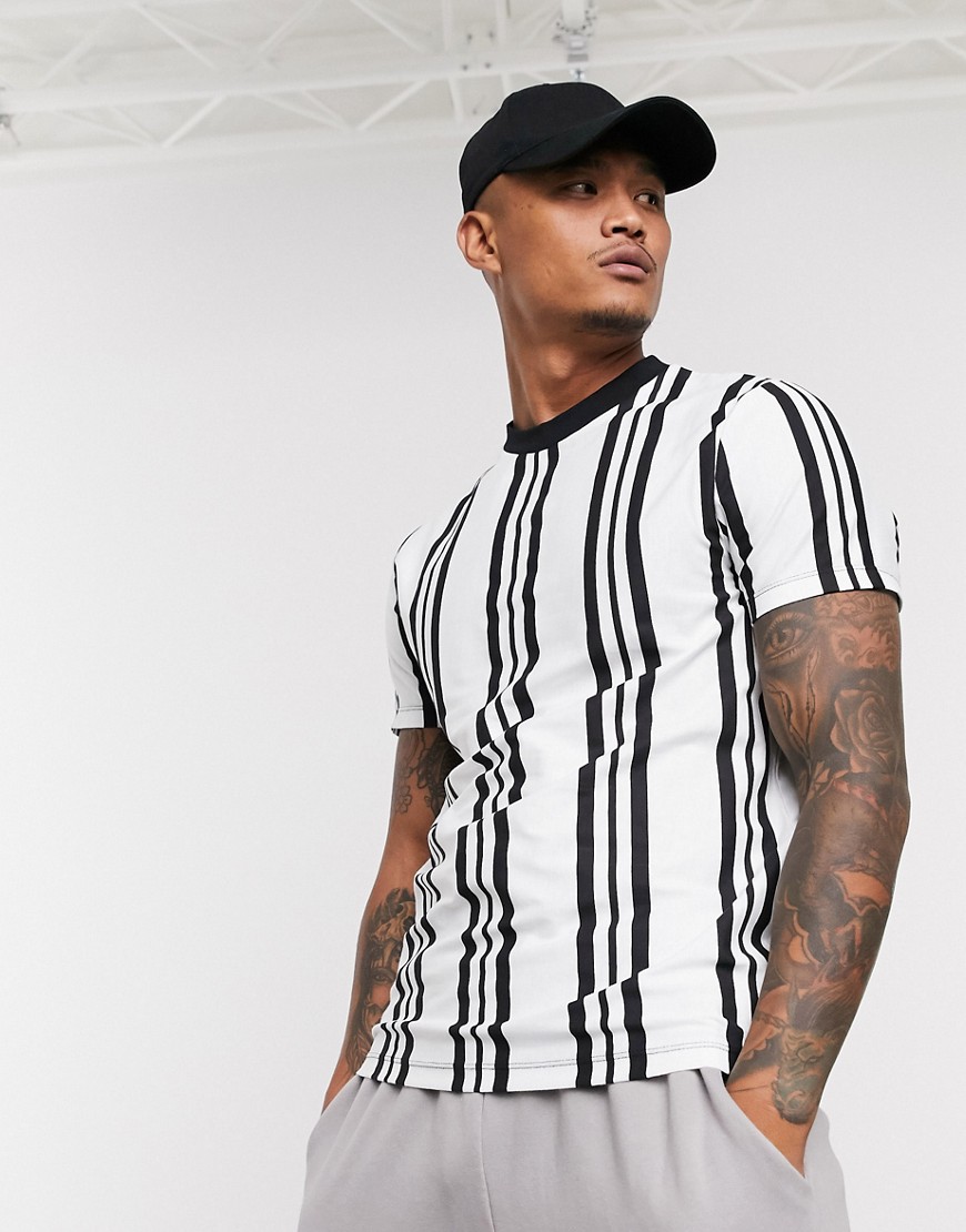 ASOS DESIGN - T-shirt in cotone organico nero a righe verticali-Bianco