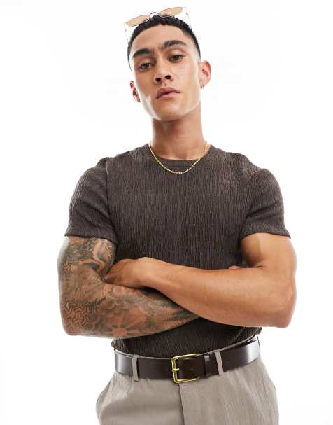 ASOS DESIGN T-shirt in crinkle fabric in brown - view 1