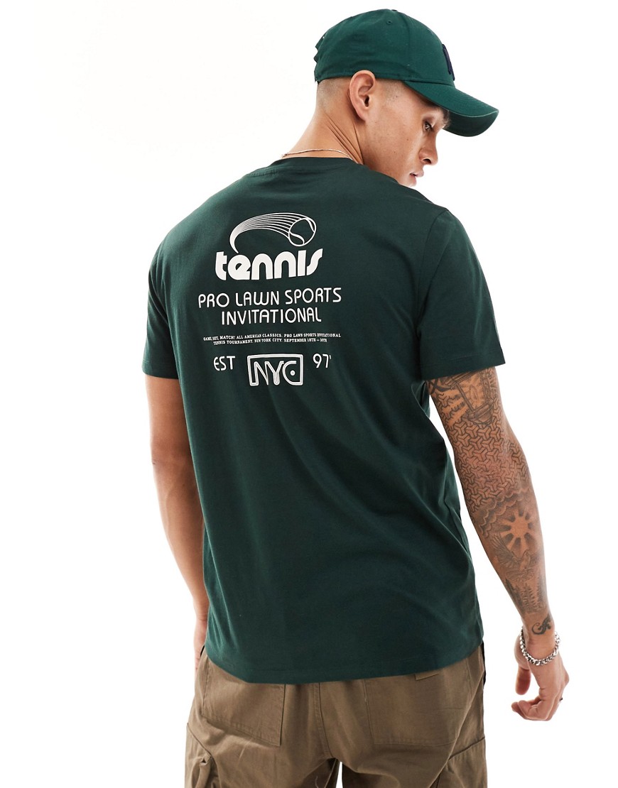 ASOS DESIGN t-shirt in dark green with tennis back print