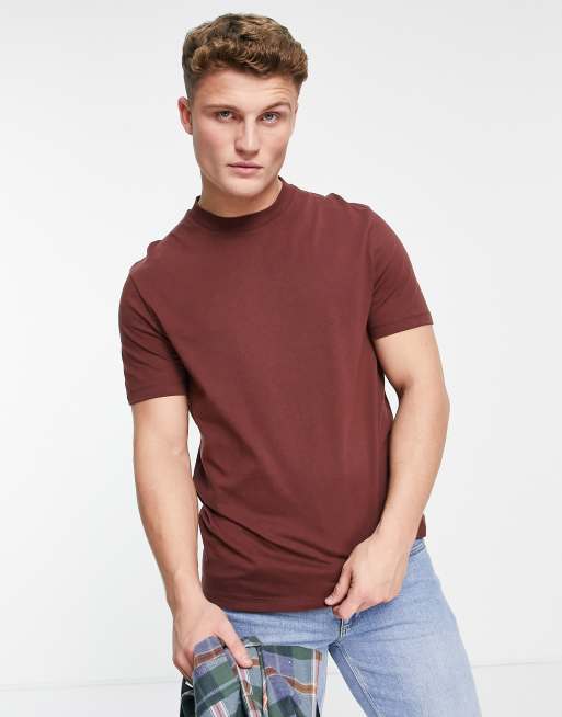 ASOS DESIGN – T-Shirt in Dunkelbraun mit Rundhalsausschnitt