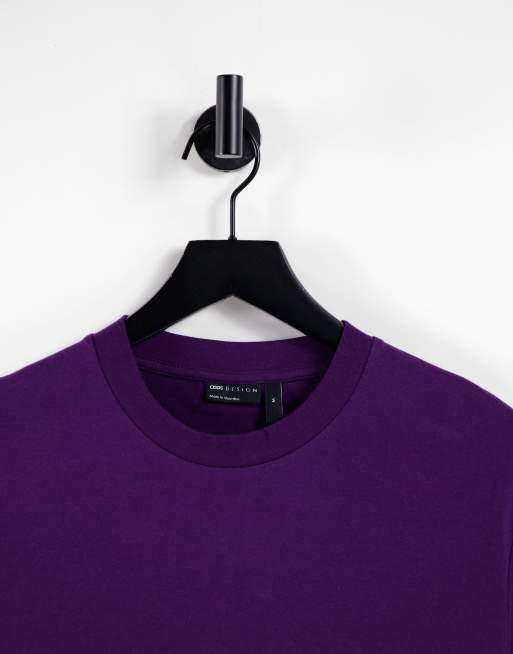 ASOS DESIGN – T-Shirt in Dunkellila mit umgeschlagenen Ärmeln - PURPLE, 3 von 4