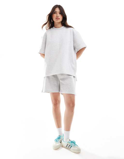 ASOS DESIGN - T-shirt in felpa grigio mélange in coordinato