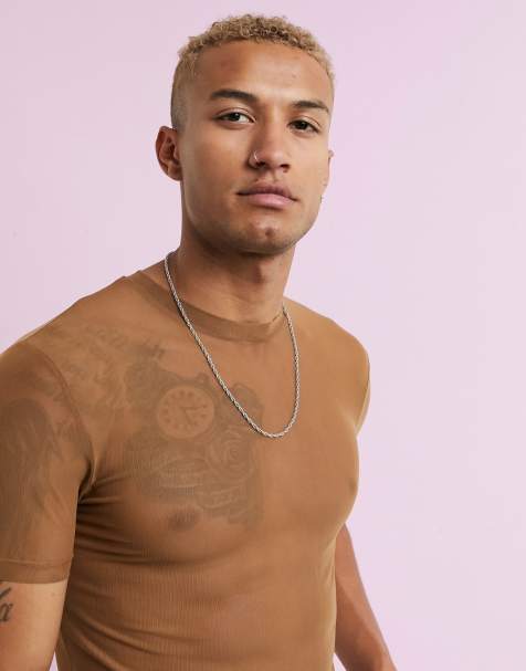 ASOS DESIGN t-shirt in fine mesh in brown