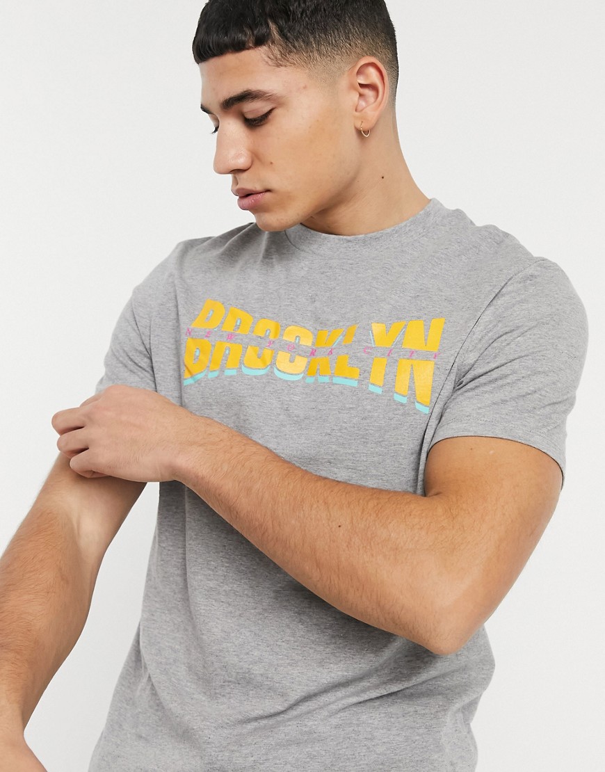 ASOS DESIGN t-shirt in gray heather with collegiate city print-Grey