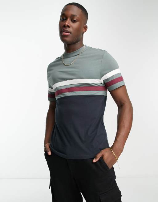 ASOS DESIGN t-shirt in green & black color block