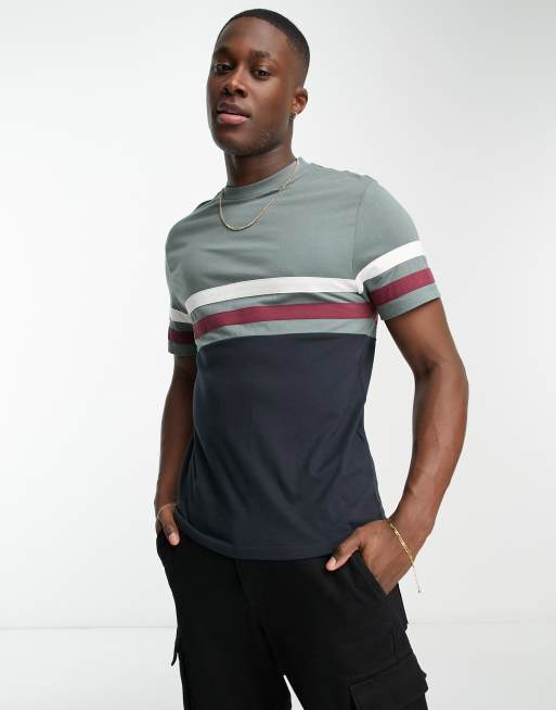 ASOS DESIGN t-shirt in green & black color block | ASOS