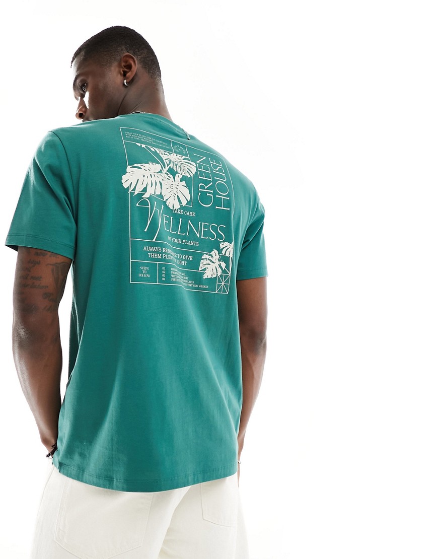 ASOS DESIGN t-shirt in green with back plant print