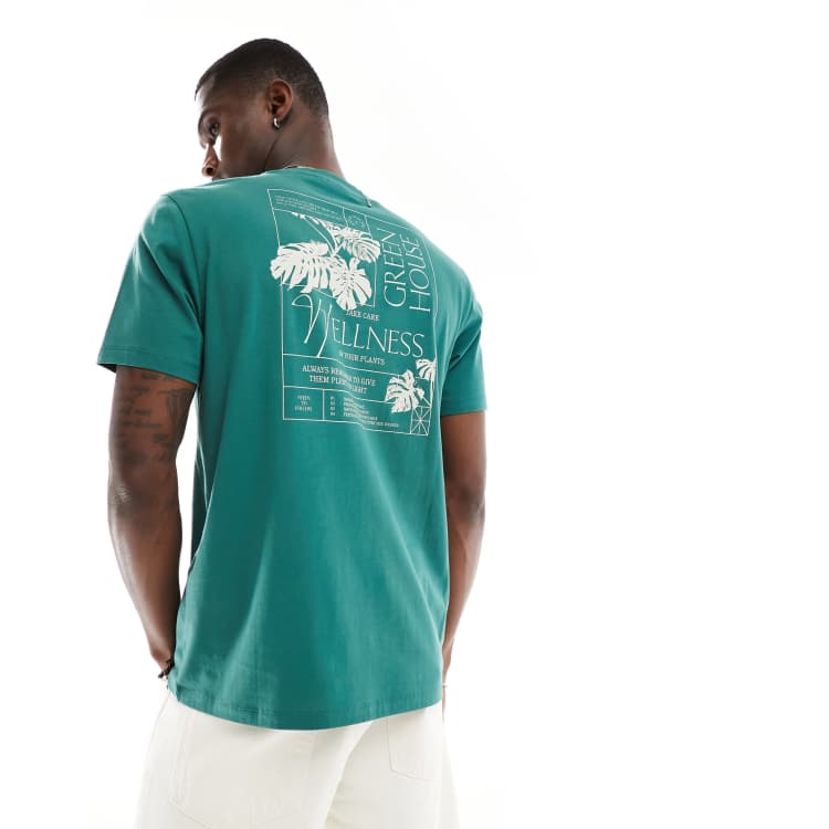 ASOS DESIGN T-shirt in green with back plant print