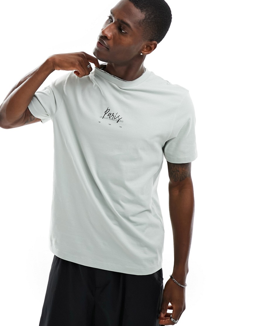 ASOS DESIGN t-shirt in grey with Paris chest print