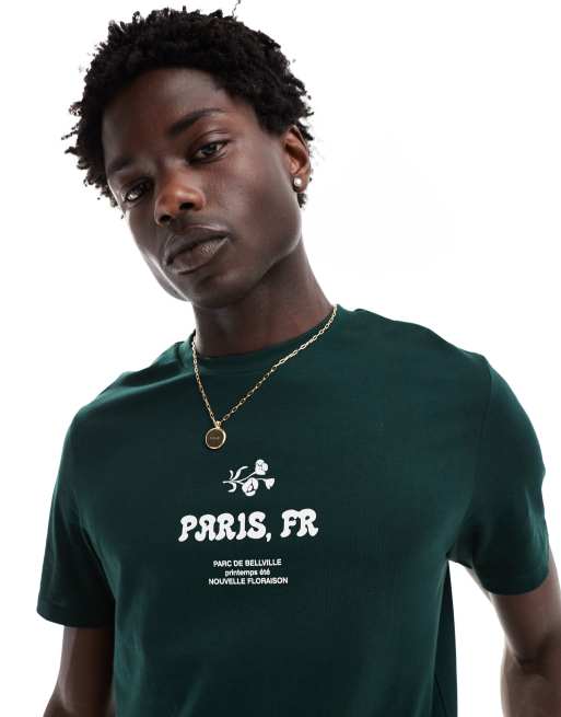 ASOS DESIGN – T-Shirt in Grün mit Paris-Print vorne