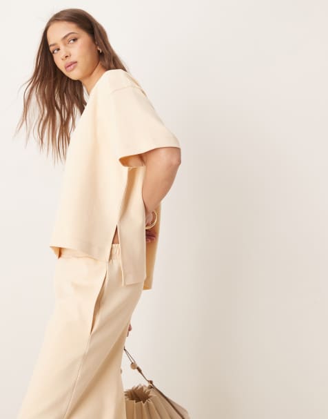 ASOS DESIGN - T-shirt in interlock con spacco laterale latticello in coordinato - view 1