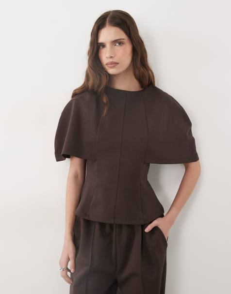 ASOS DESIGN T-shirt in jersey con maniche a mantella, coordinato, marrone - view 1