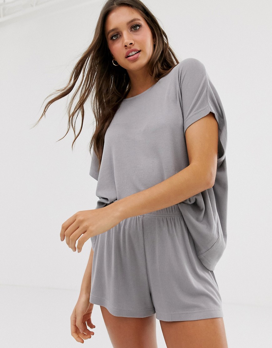 ASOS DESIGN - T-shirt in jersey mix & match a coste-Grigio