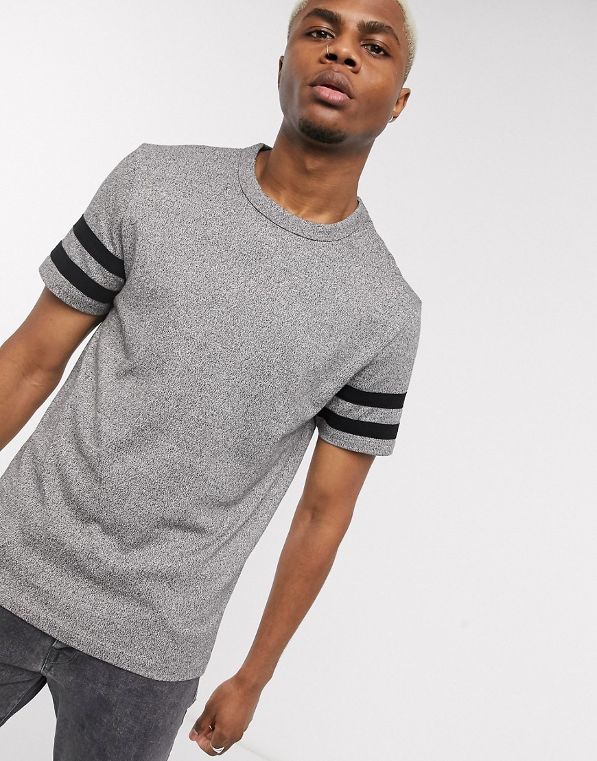 ASOS DESIGN - T-shirt in jersey pesante grigio mélange con righe a contrasto sulle maniche