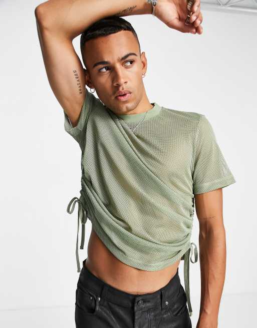 ASOS DESIGN T-shirt in khaki mesh with side ruching detail | ASOS