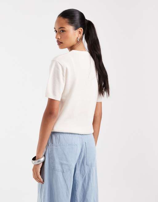 ASOS DESIGN T-shirt in lana merino 100% crema, 3 di 4