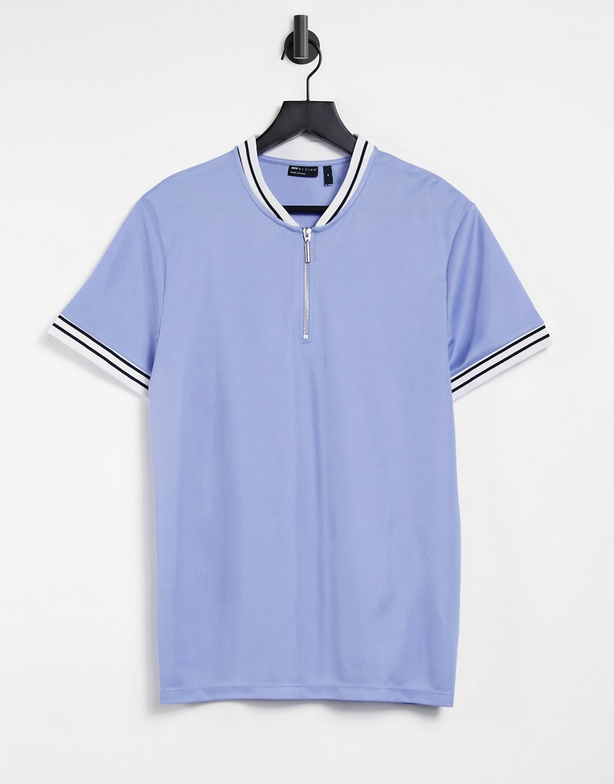 ASOS DESIGN T-shirt in light blue with bomber neck and tipping-Blues