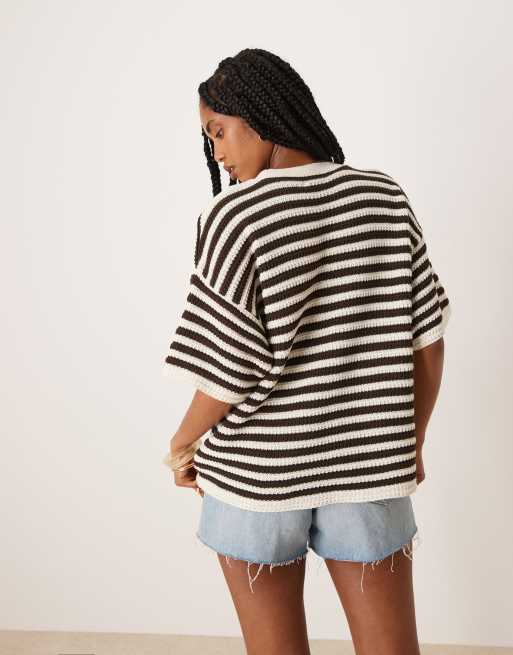 ASOS DESIGN - T-shirt in maglia a righe vestibilità comoda, 3 di 4
