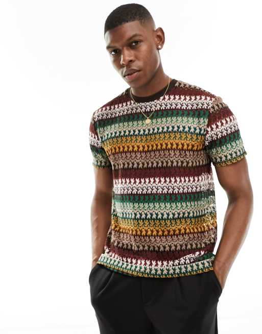 ASOS DESIGN - T-shirt in maglia all'uncinetto multicolore