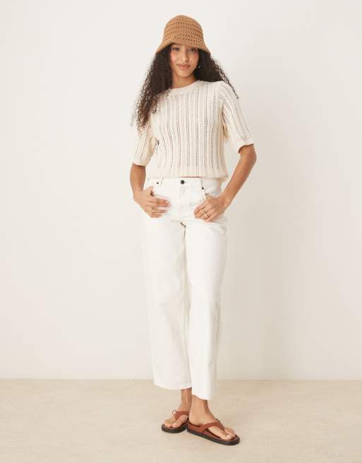 ASOS DESIGN - T-shirt in maglia effetto uncinetto écru, 4 di 4