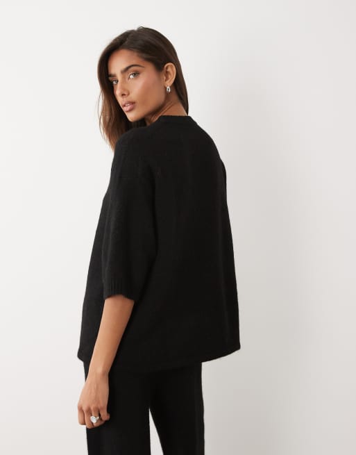 ASOS DESIGN T-shirt in maglia girocollo con co-ord in lana nera, 4 di 4